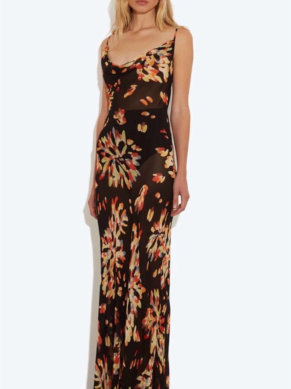 Rat & Boa Black Floral Cowl Slip Maxi Dress